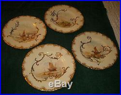Antique 1800's Royal Crown Derby Lunch Dinner Plates Deer Sail Boats Raised Gold