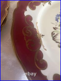 Antique 7 Dinner Plates 10 Marked Hand Painted Burgundy & Gold Sculloped Edges