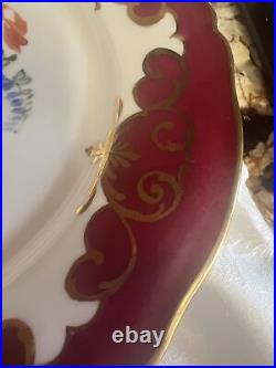 Antique 7 Dinner Plates 10 Marked Hand Painted Burgundy & Gold Sculloped Edges