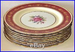 Antique Aynsley England Bone China Burgundy Red Pink Roses Gold Dinner Plate Set