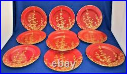 Antique BROWNFIELD for TIFFANY Hand Painted Red w GOLD LEAVES Set 10 Plates 10d