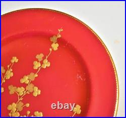Antique BROWNFIELD for TIFFANY Hand Painted Red w GOLD LEAVES Set 10 Plates 10d