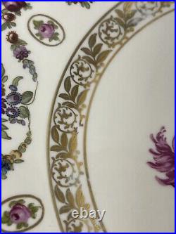 Antique Bavaria Dinner Plates Flower Design Withscalloped Gold Trim Edge Set Of 14