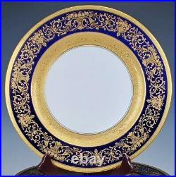 Antique Black Knight Cobalt Blue Heavy Gold 10 Dinner Cabinet Plates Gorgeous