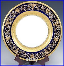Antique Black Knight Cobalt Blue Heavy Gold 10 Dinner Cabinet Plates Gorgeous
