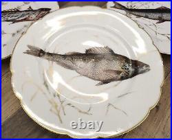 Antique CH Field Haviland Limoges France Gold Gilt Scalloped Edge 9 Fish Plates