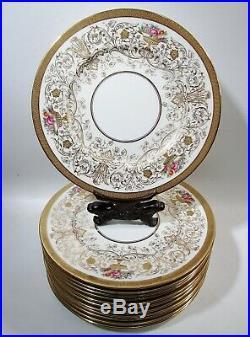 Antique Cauldon Bone China Encrusted Gold Scroll Roses 12 Service Chargers