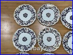 Antique Chamberlains Worcester Porcelain Set 13 Plates Cobalt Eagle Gold Floral