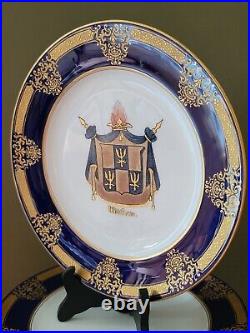 Antique Coalport Encrusted Raised Gold Set of 11+1 Woodson emblem Dinner plates