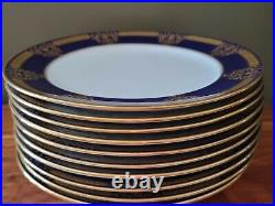 Antique Coalport Encrusted Raised Gold Set of 11+1 Woodson emblem Dinner plates