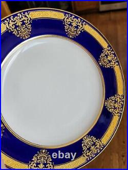 Antique Coalport Encrusted Raised Gold Set of 11+1 Woodson emblem Dinner plates