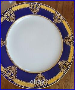 Antique Coalport Encrusted Raised Gold Set of 11+1 Woodson emblem Dinner plates