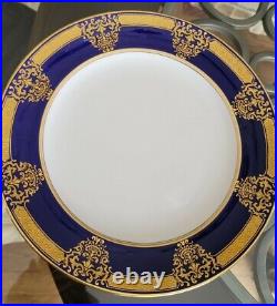 Antique Coalport Encrusted Raised Gold Set of 11+1 Woodson emblem Dinner plates