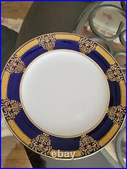 Antique Coalport Encrusted Raised Gold Set of 11+1 Woodson emblem Dinner plates