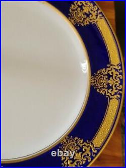 Antique Coalport Encrusted Raised Gold Set of 11+1 Woodson emblem Dinner plates