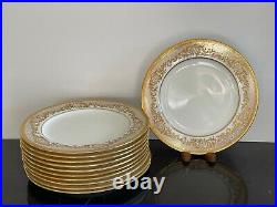 Antique Coalport England AD 1750 Encrusted Raised Gold Set of 11 Dinner Plates