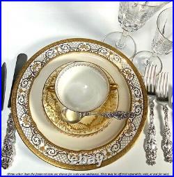 Antique Coalport English Porcelain 10 3/8 Dinner Plates, Fab Raised Gold Enamel