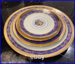 Antique Czech Bohemia China 24K Gold Cobalt Blue Plates Empire 40 Pieces