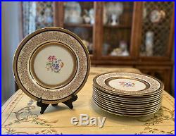 Antique Edgerton Pickard Hand-Painted Dinner Plates Gold Encrusted, Set of 12