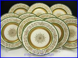 Antique European Green Gold Encrusted Royal Art Guild Dinner Plates Set Of 12