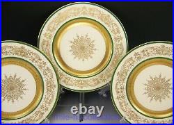 Antique European Green Gold Encrusted Royal Art Guild Dinner Plates Set Of 12