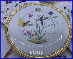 Antique Fine Eggshell Aesthetic Butterfly Hummingbird Flora Plate Gold Set 5