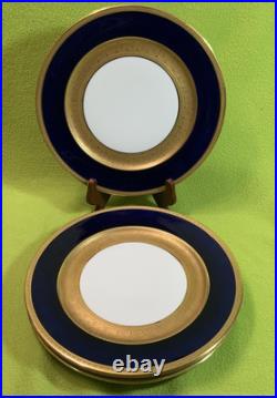 Antique French WM Guerin & Co Limoges 4 Dinner Plates Cobalt & Gold Encrusted VG Antique French WM Guerin & Co Limoges 4 Dinner Plates Cobalt & Gold Encrusted VG