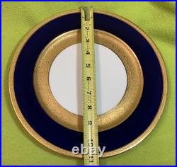 Antique French WM Guerin & Co Limoges 4 Dinner Plates Cobalt & Gold Encrusted VG Antique French WM Guerin & Co Limoges 4 Dinner Plates Cobalt & Gold Encrusted VG