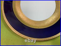Antique French WM Guerin & Co Limoges 4 Dinner Plates Cobalt & Gold Encrusted VG Antique French WM Guerin & Co Limoges 4 Dinner Plates Cobalt & Gold Encrusted VG