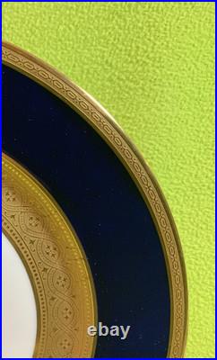 Antique French WM Guerin & Co Limoges 4 Dinner Plates Cobalt & Gold Encrusted VG Antique French WM Guerin & Co Limoges 4 Dinner Plates Cobalt & Gold Encrusted VG