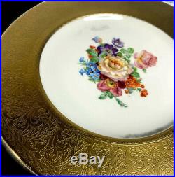 Antique Gold Encrusted Porcelain Dinner Plates Floral Center NYC Set of 10