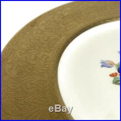 Antique Gold Encrusted Porcelain Dinner Plates Floral Center NYC Set of 10