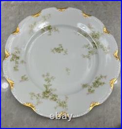 Antique Haviland Limoges Schleiger 7 Dinner Plates I0 Pink Flowers, Gold