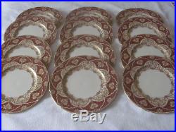 Antique Lenox 12 Cabinet / Dinner Plates Maroon & Gold Encrusted