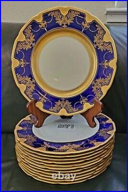 Antique Lenox Cobalt Gold Encrusted 10.5 Dinner Cabinet Plates 12 Set Gumps HTF