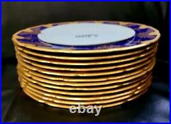 Antique Lenox Cobalt Gold Encrusted 10.5 Dinner Cabinet Plates 12 Set Gumps HTF