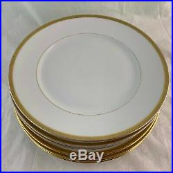 Antique Limoges Dinner Plate Set 6 Classic White Gold Rim French China