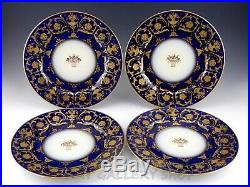 Antique Limoges France COBAL BLUE GOLD GILT HANDPAINTED 10-7/8 DINNER PLATES 4