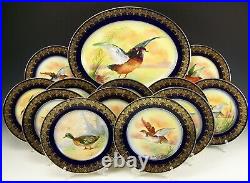 Antique Limoges Hand Painted Platter 12 Plates Birds Game Gold Gild Dinner Set