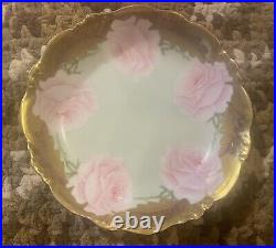 Antique Limoges Porcelain Plate 1900's Hand Painted Pink Gold Beautiful Elegant