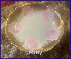 Antique Limoges Porcelain Plate 1900's Hand Painted Pink Gold Beautiful Elegant