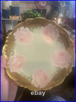 Antique Limoges Porcelain Plate 1900's Hand Painted Pink Gold Beautiful Elegant