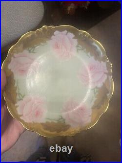 Antique Limoges Porcelain Plate 1900's Hand Painted Pink Gold Beautiful Elegant