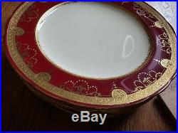 Antique MINTON TIFFANY & CO 9.75 RED BURGUNDY GOLD ENCRUSTED Dinner 9 Plates