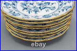 Antique Meissen Blue Onion Gold Rim Dinner Plates 9 7/8 Set of 8- X Swords #1