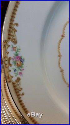 Antique Meito V2026 China Floral Cream Gold Trim Dinner Plates Set of 12
