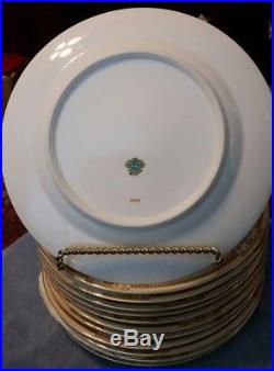 Antique Meito V2026 China Floral Cream Gold Trim Dinner Plates Set of 12