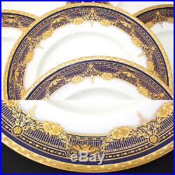 Antique Minton 1916 Marked 8pc 10.25 Dinner Plate Set, Raised Gold on Cobalt