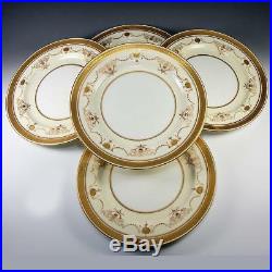 Antique Minton Dinner Plate Set c. 1891-1912, 5pc, Raised & Encrusted Gold Enamel