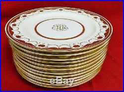 Antique Minton English Porcelain Raised Gold Dinner Plates Set MINT